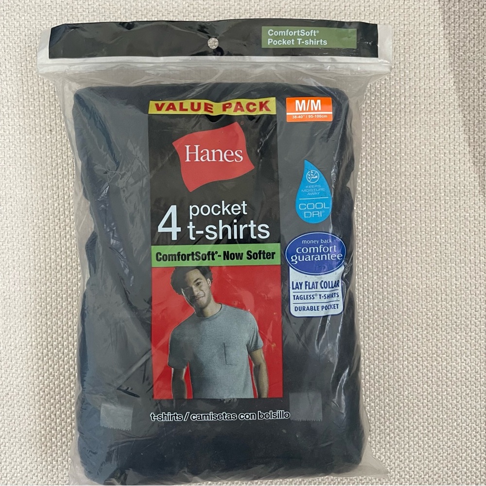 HANES | Men’s Black Pocket Tee (4pk)